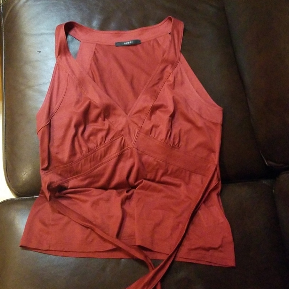 Gucci red tie silk  top M/L